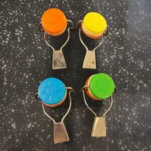 VTG 70s Bottle Cap Topper Stopper Lids Soda Beer Hong Kong Colorful Set of 4 MCM